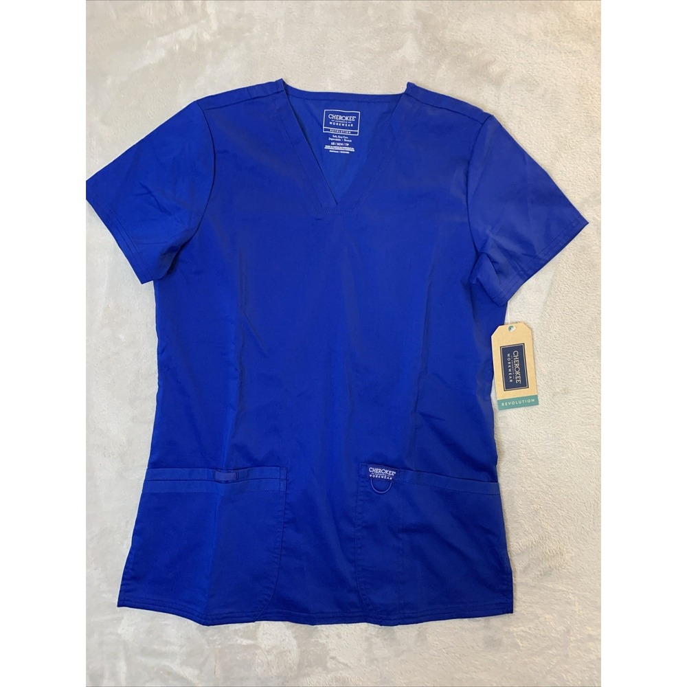 Cherokee Authentic Workwear New Scrub Top Women Galaxy Blue XS 3 Pockets V Neck